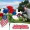 4 Bunches Memorial Day Artificial Flowers, Red Blue White Cemetery Flower with Flags